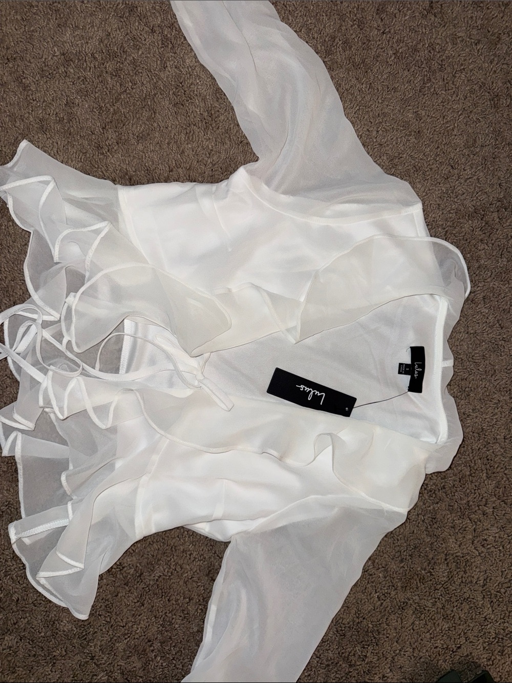 Lulus White Ruffle Wrap Blouse size small - Picture 2 of 2
